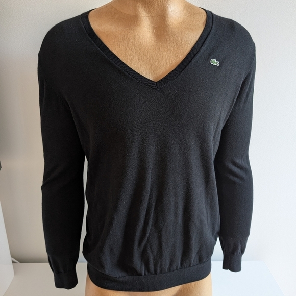 Lacoste Black V-Neck Sweater Soft Knit Fitted - Picture 1 of 12